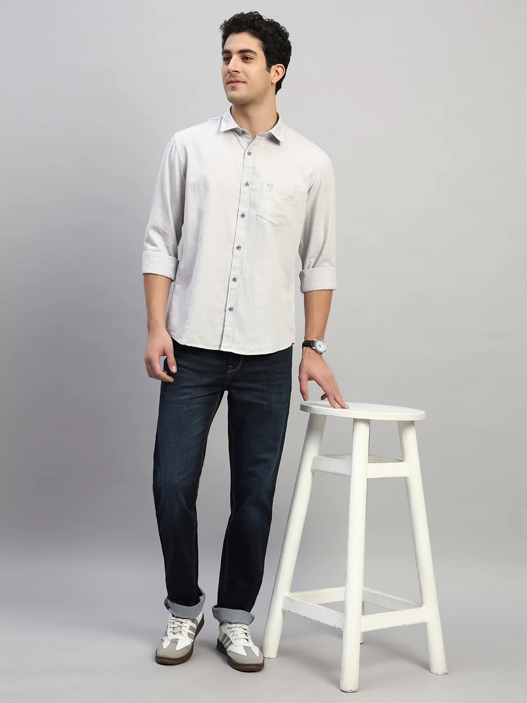 Casual Shirt for Men | Breathable & Soft with Color Fastness Regular Fit Spread Collar Neck Cotton Blend Fabric Self Design Pattern - Image 8