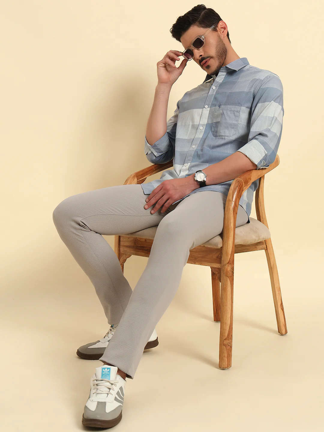 Casual Trouser for Men | Breathable & Soft with Color Fastness Regular Fit Polyester Fabric Self Design Pattern Button Closure - Image 2