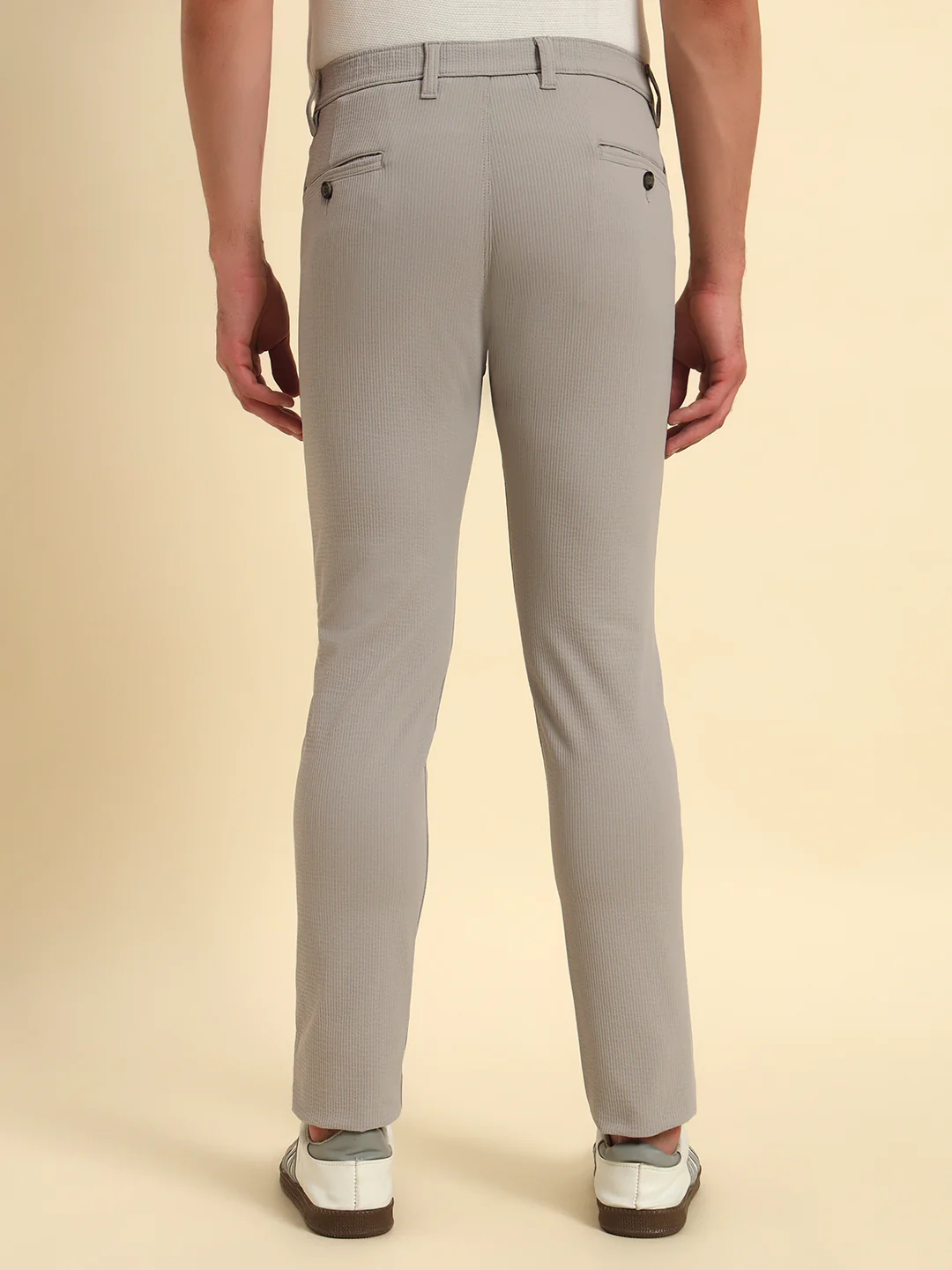Casual Trouser for Men | Breathable & Soft with Color Fastness Regular Fit Polyester Fabric Self Design Pattern Button Closure - Image 3