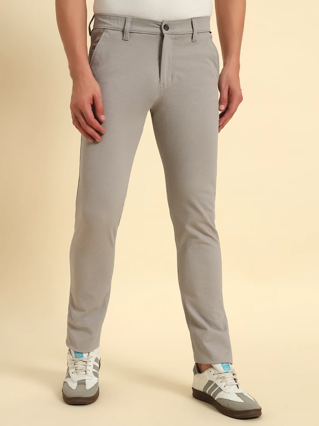Casual Trouser for Men | Breathable & Soft with Color Fastness Regular Fit Polyester Fabric Self Design Pattern Button Closure - Image 5
