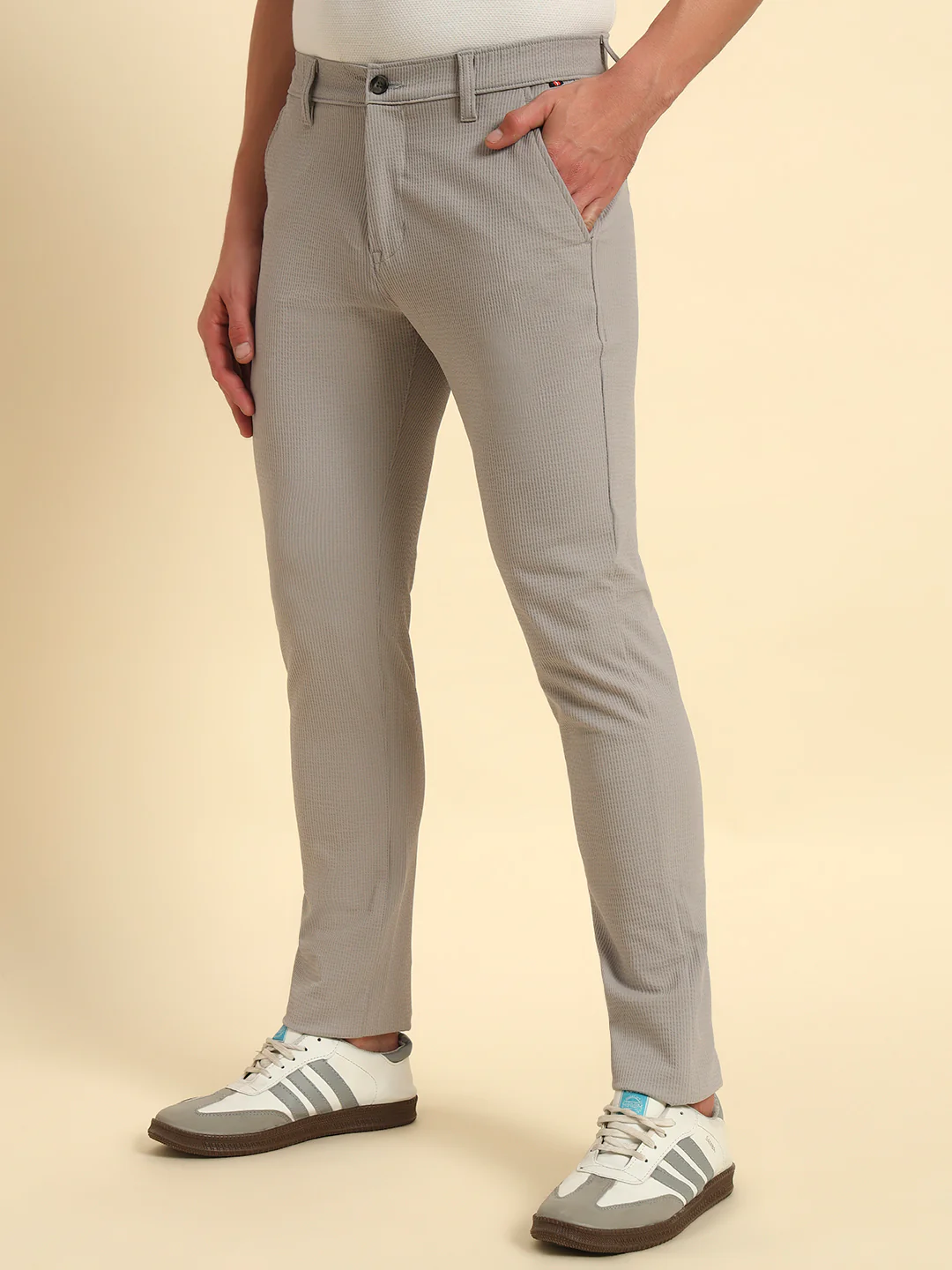 Casual Trouser for Men | Breathable & Soft with Color Fastness Regular Fit Polyester Fabric Self Design Pattern Button Closure - Image 6