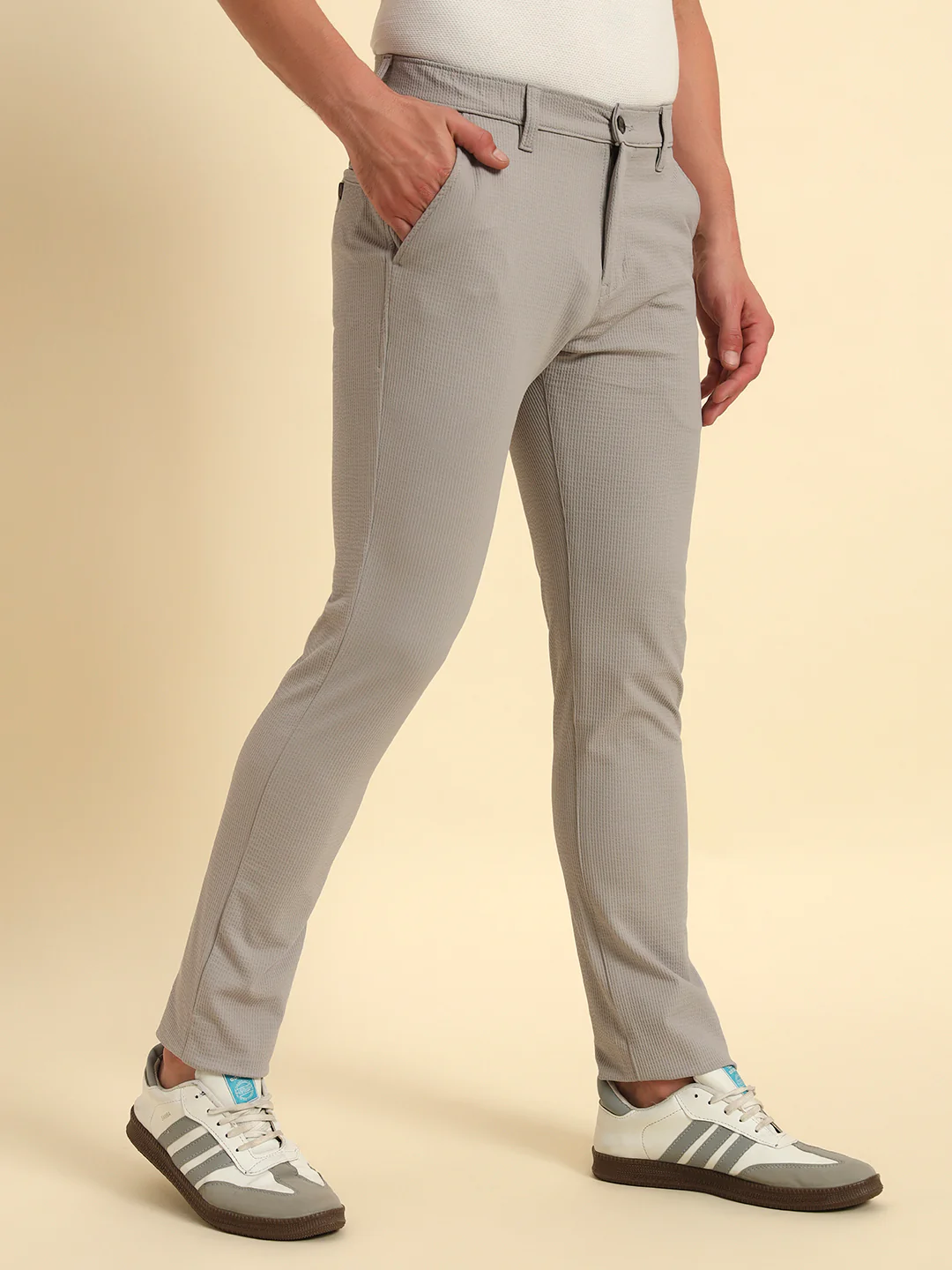 Casual Trouser for Men | Breathable & Soft with Color Fastness Regular Fit Polyester Fabric Self Design Pattern Button Closure - Image 7