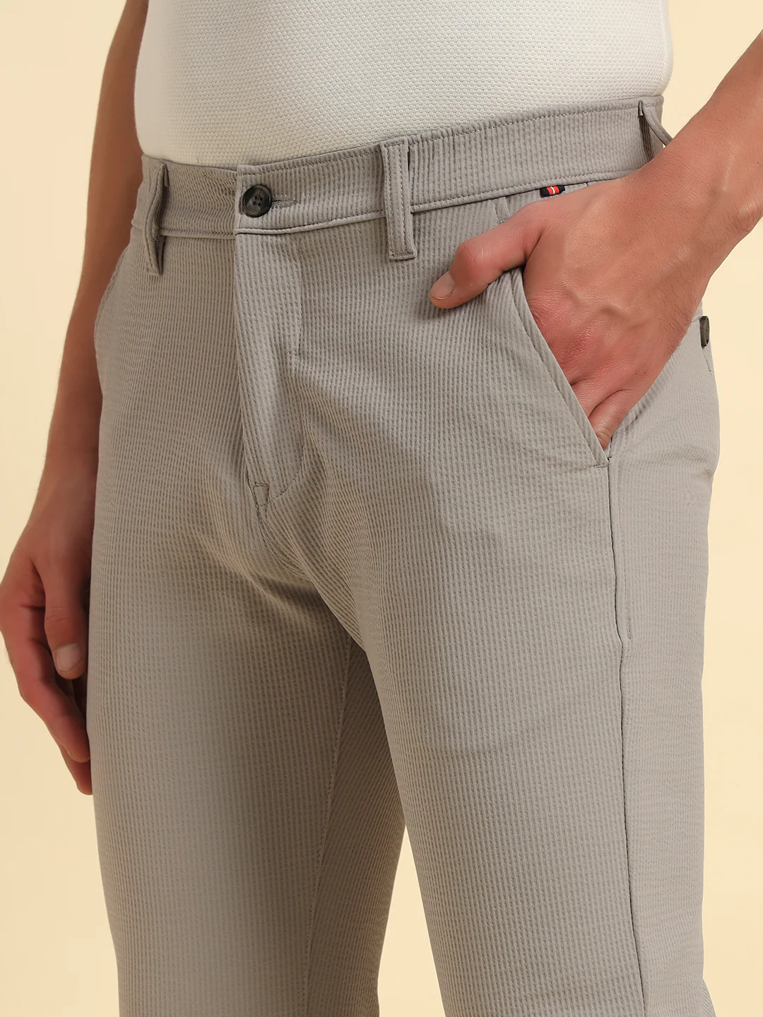 Casual Trouser for Men | Breathable & Soft with Color Fastness Regular Fit Polyester Fabric Self Design Pattern Button Closure - Image 8