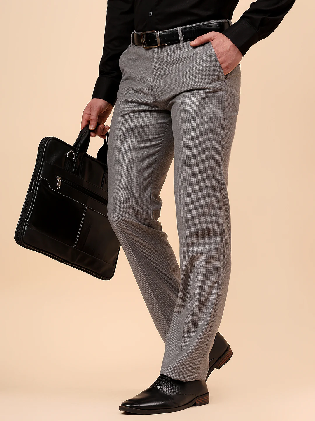 Formal Trouser for Men | Breathable & Soft with Color Fastness Regular Fit Terry Rayon Fabric Solid Pattern Hook & Eye Closure - Image 3