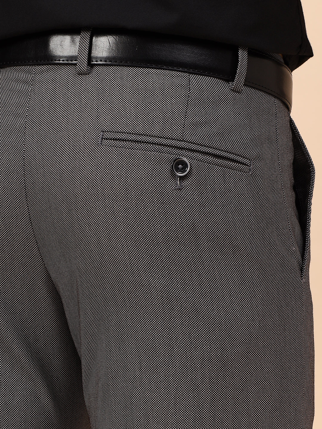 Men's Grey Self Design Non Plated Regular Fit Formal Trouser - Image 9