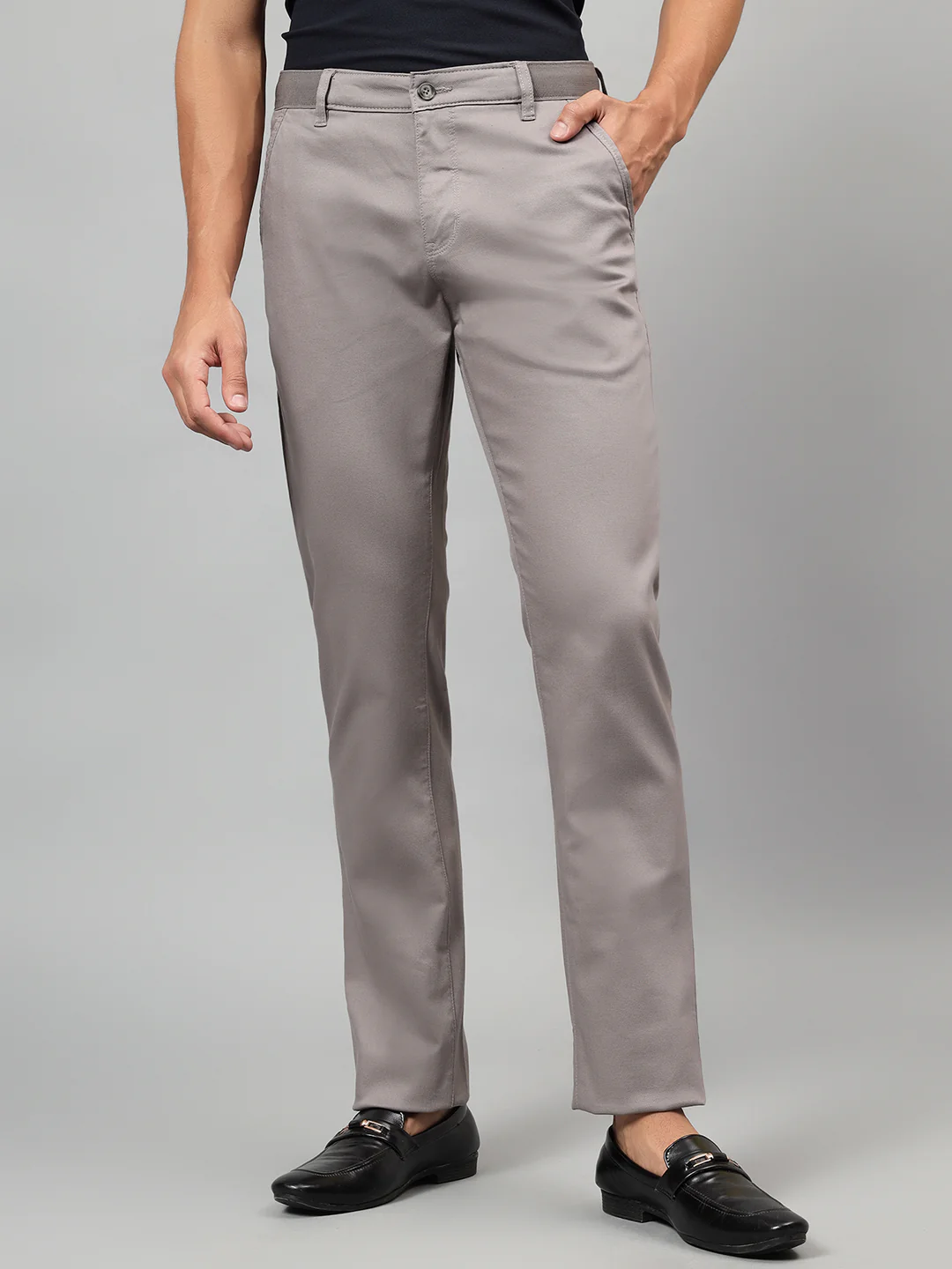 Casual Trouser for Men | Breathable & Soft with Color Fastness Regular Fit Cotton Blend Fabric Self Design Pattern Button Closure - Image 2