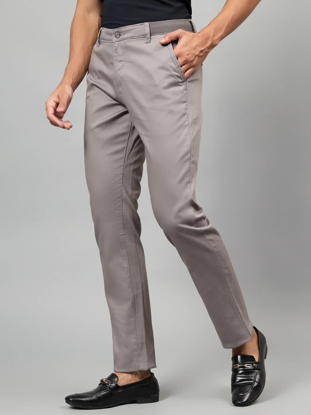 Casual Trouser for Men | Breathable & Soft with Color Fastness Regular Fit Cotton Blend Fabric Self Design Pattern Button Closure - Image 4