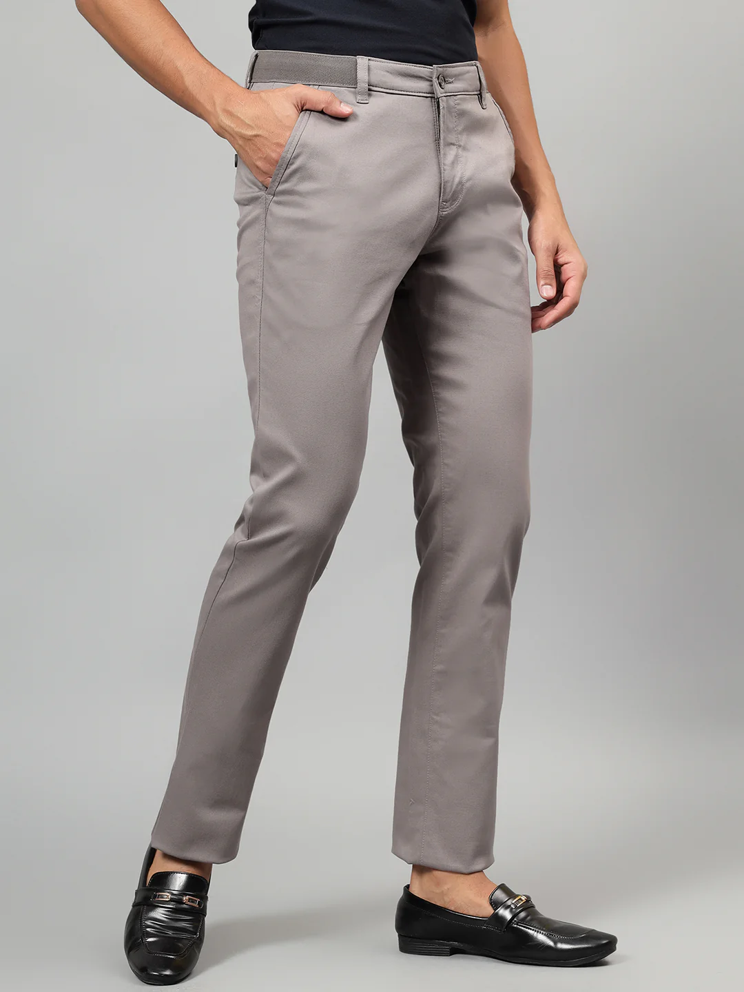 Casual Trouser for Men | Breathable & Soft with Color Fastness Regular Fit Cotton Blend Fabric Self Design Pattern Button Closure - Image 5