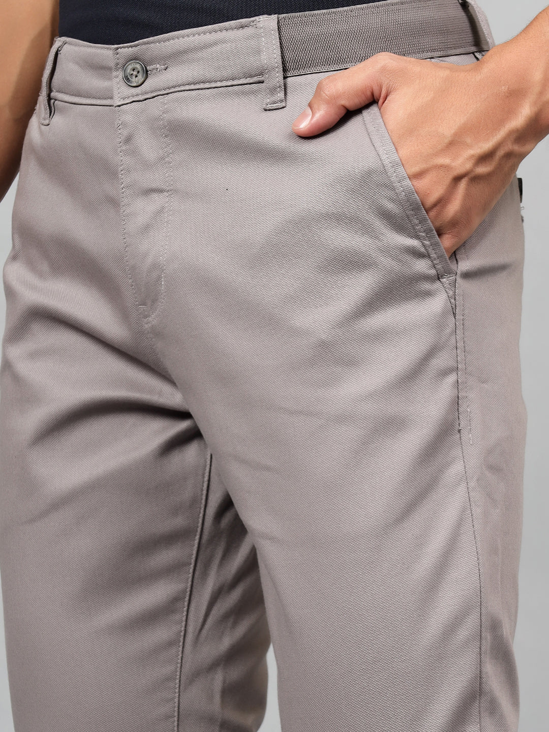 Casual Trouser for Men | Breathable & Soft with Color Fastness Regular Fit Cotton Blend Fabric Self Design Pattern Button Closure - Image 6