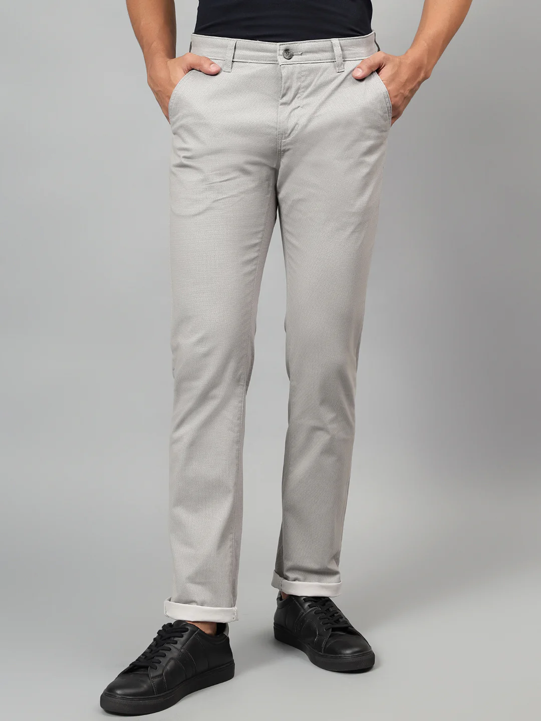 Casual Trouser for Men | Breathable & Soft with Color Fastness Regular Fit Cotton Blend Fabric Self Design Pattern Button Closure - Image 2