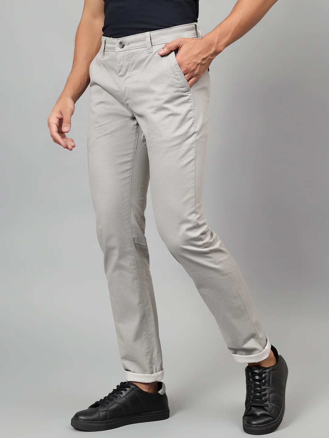 Casual Trouser for Men | Breathable & Soft with Color Fastness Regular Fit Cotton Blend Fabric Self Design Pattern Button Closure - Image 3