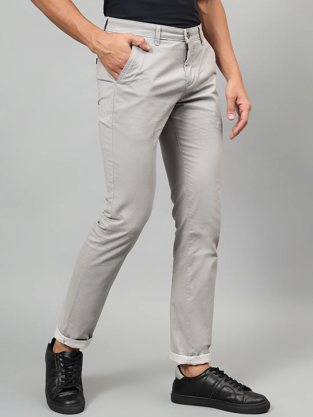 Casual Trouser for Men | Breathable & Soft with Color Fastness Regular Fit Cotton Blend Fabric Self Design Pattern Button Closure - Image 4