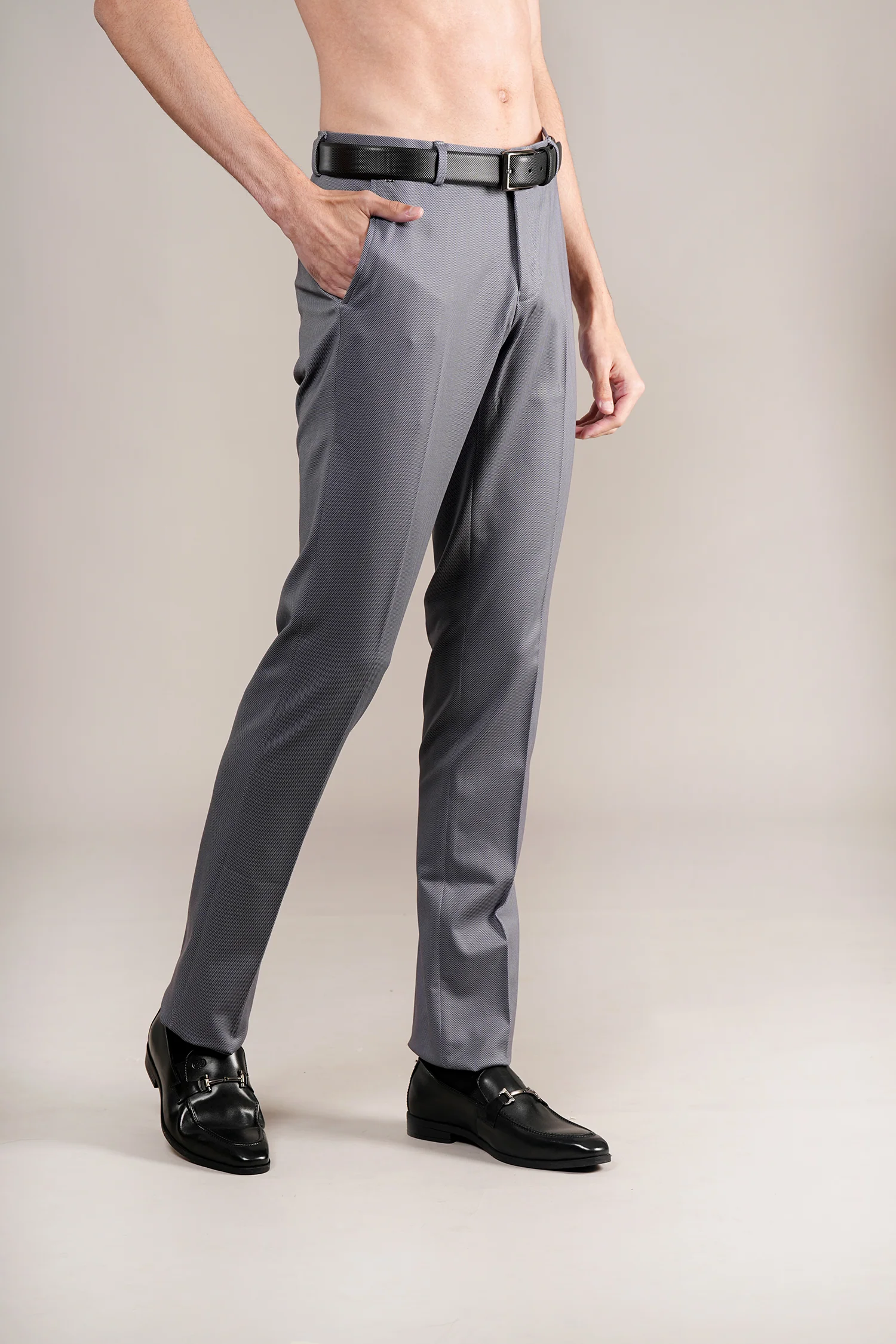 Formal Trouser for Men | Breathable & Soft with Color Fastness Regular Fit Terry Rayon Fabric Self Design Pattern Hook & Eye Closure - Image 3