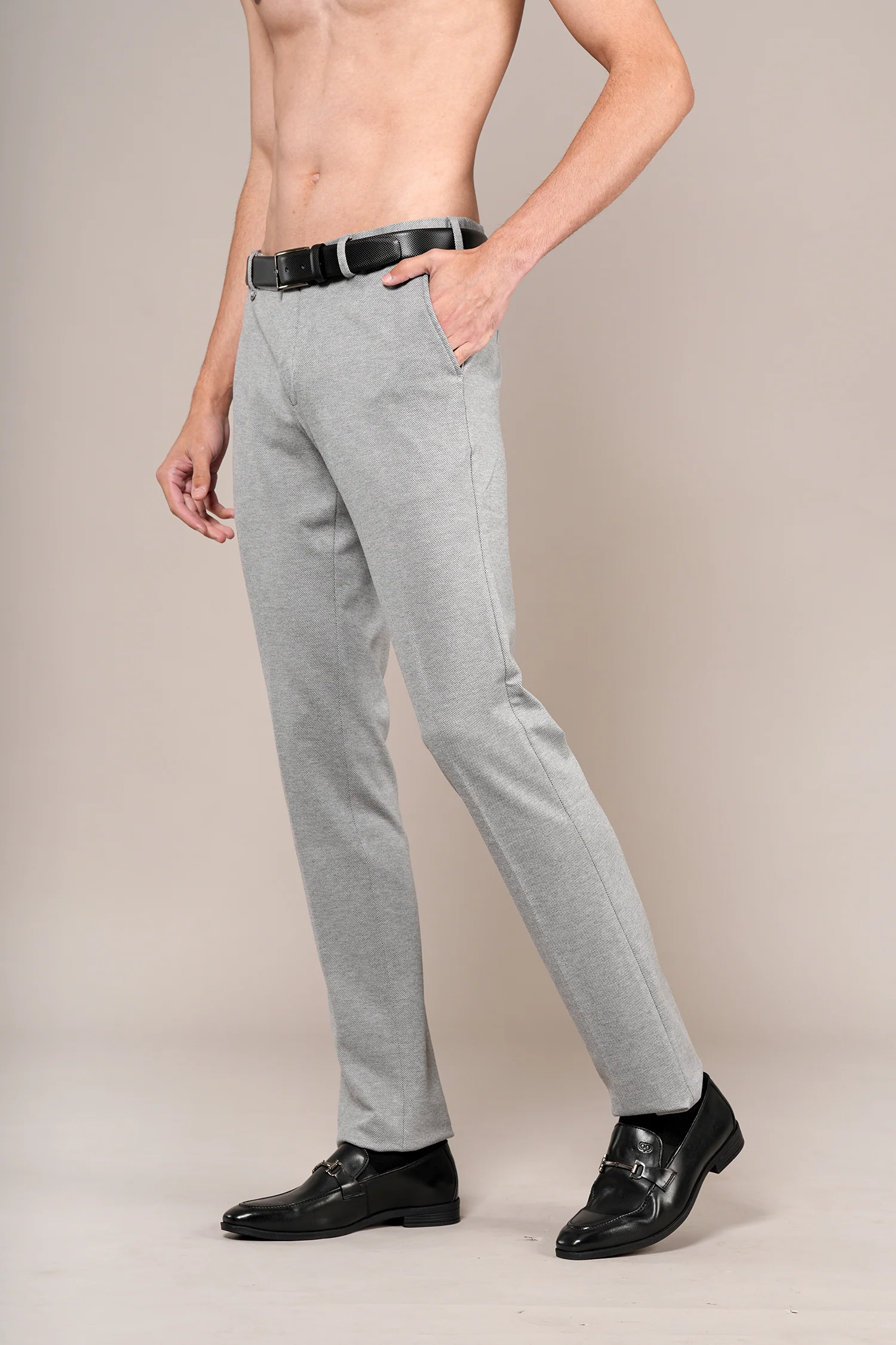 Formal Trouser for Men | Breathable & Soft with Color Fastness Regular Fit Rayon Fabric Self Design Pattern Hook & Eye Closure - Image 3