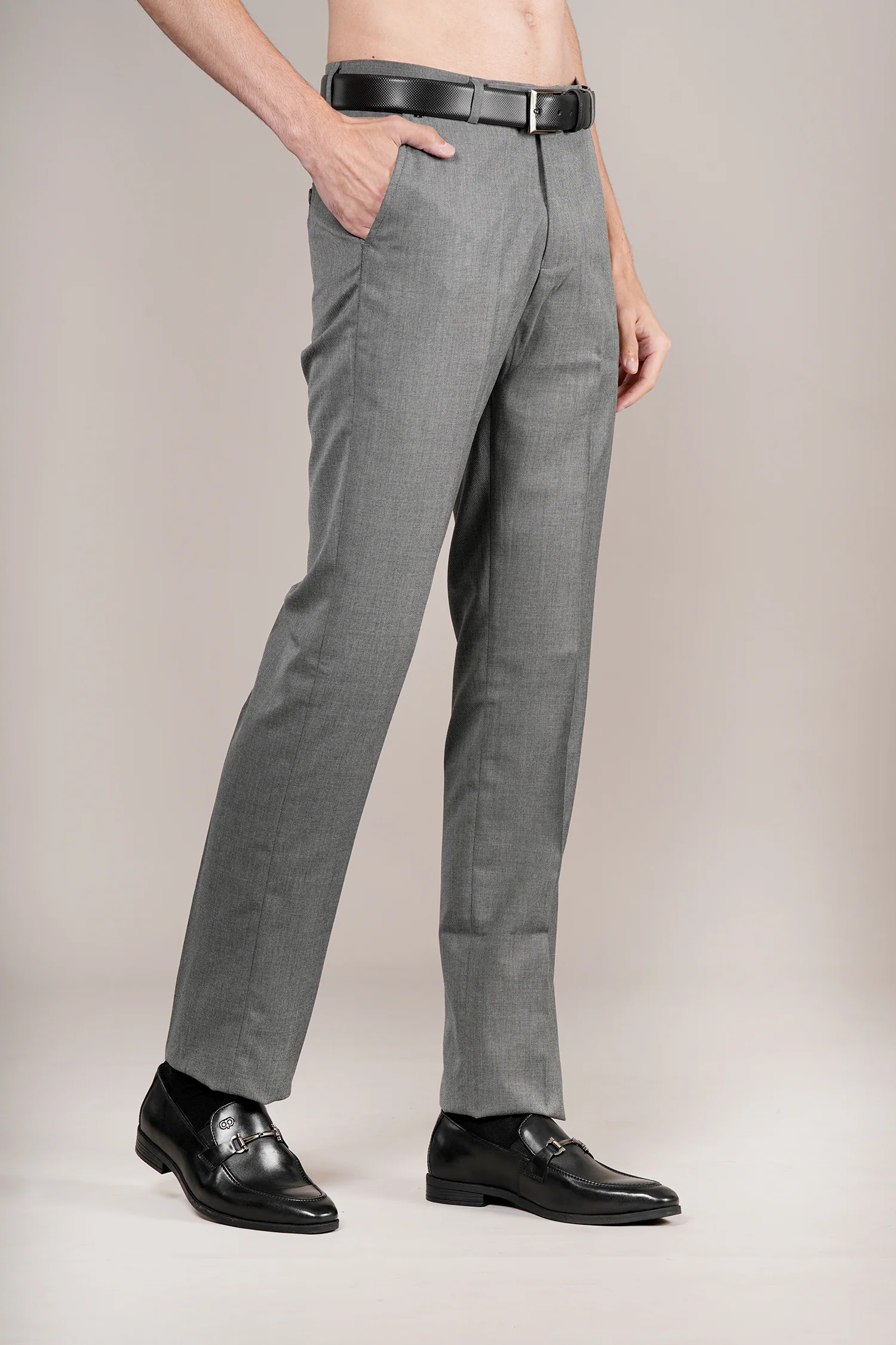 Formal Trouser for Men | Breathable & Soft with Color Fastness Regular Fit Poly Viscose Fabric Self Design Pattern Hook & Eye Closure - Image 3