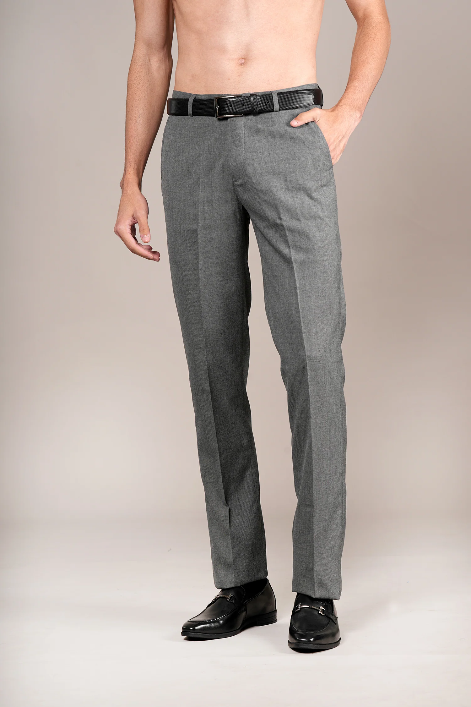 Formal Trouser for Men | Breathable & Soft with Color Fastness Regular Fit Poly Viscose Fabric Self Design Pattern Hook & Eye Closure - Image 4