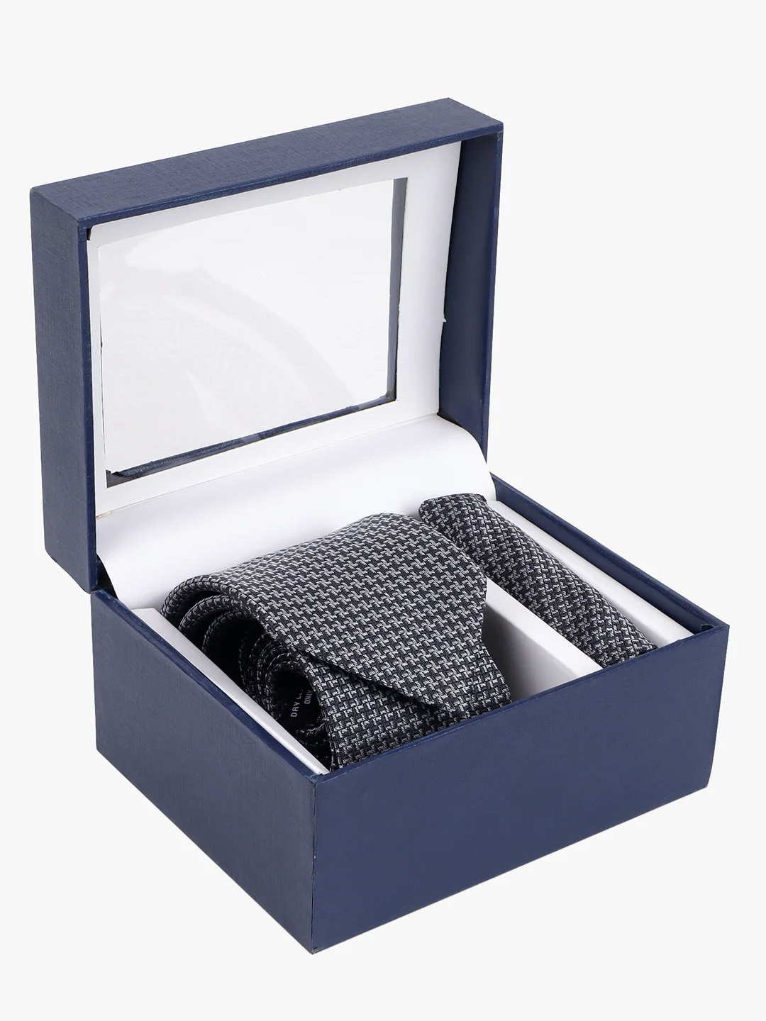 Men's Grey Self Design Tie With Pocket Square Set - Image 2