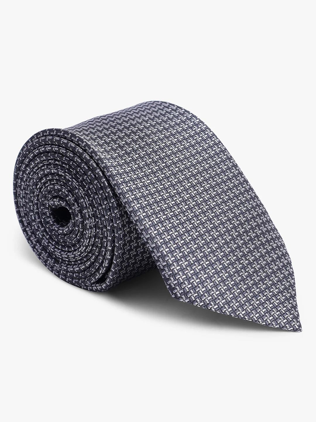 Men's Grey Self Design Tie With Pocket Square Set - Image 3