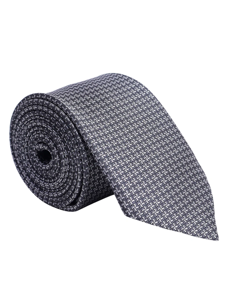Men's Grey Self Design Tie With Pocket Square Set - Image 4