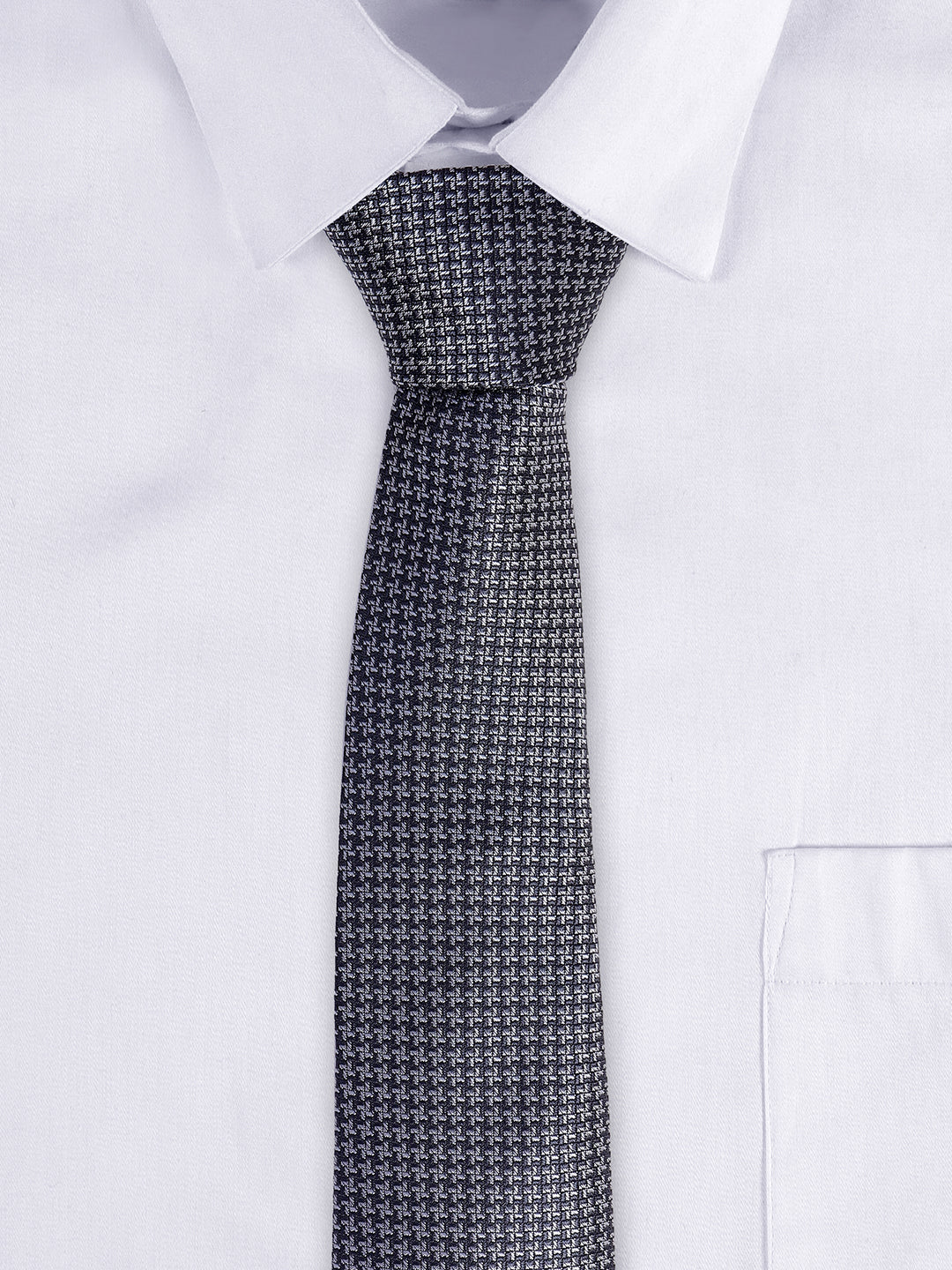 Men's Grey Self Design Tie With Pocket Square Set - Image 9