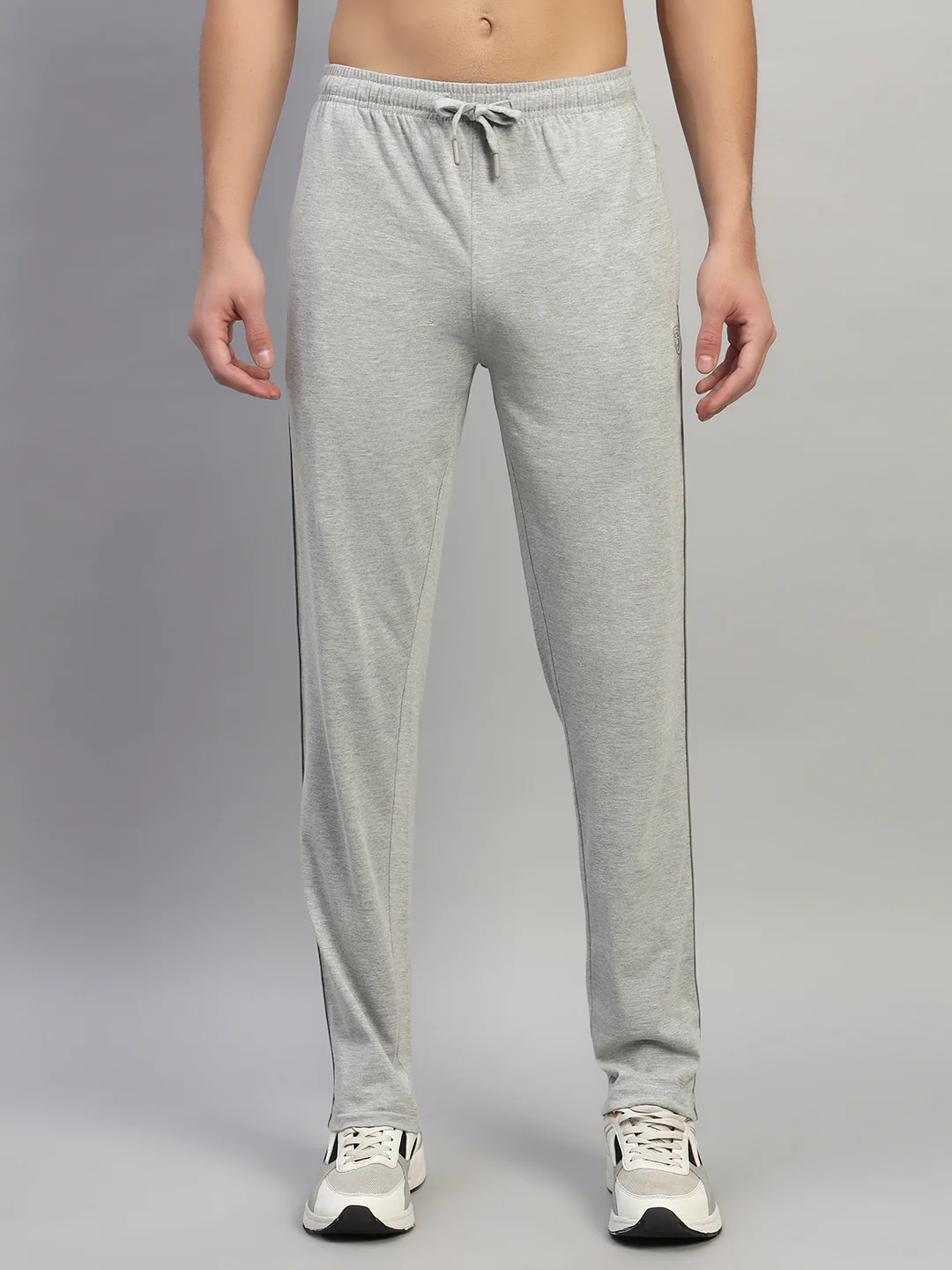 Men's Grey Solid Flat Front Mid Rise Casual Track Pant - Image 2