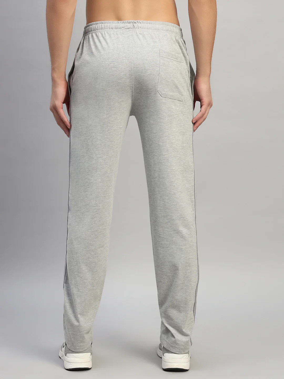 Men's Grey Solid Flat Front Mid Rise Casual Track Pant - Image 3