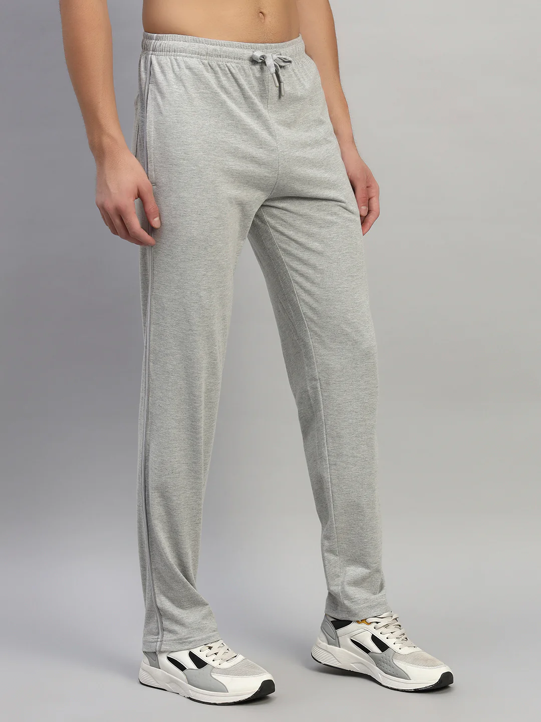 Men's Grey Solid Flat Front Mid Rise Casual Track Pant - Image 5