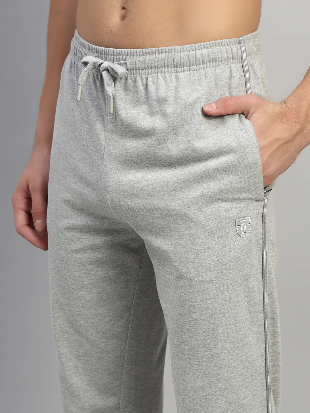 Men's Grey Solid Flat Front Mid Rise Casual Track Pant - Image 6
