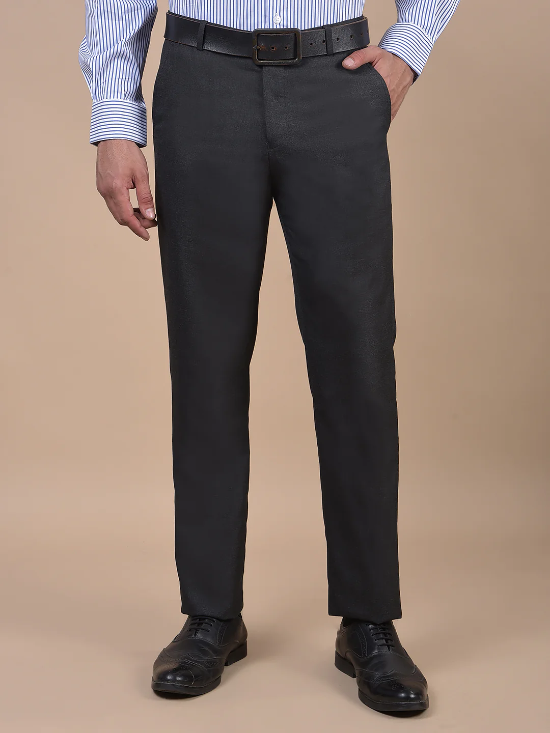 Formal Trouser for Men | Breathable & Soft with Color Fastness Regular Fit Poly Viscose Fabric Solid Pattern Hook & Eye Closure - Image 3