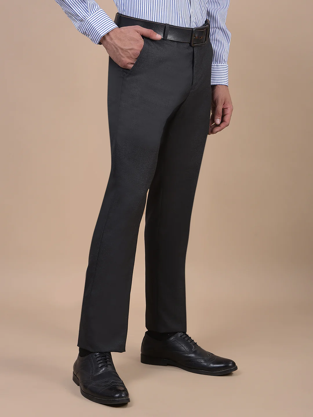 Formal Trouser for Men | Breathable & Soft with Color Fastness Regular Fit Poly Viscose Fabric Solid Pattern Hook & Eye Closure - Image 4