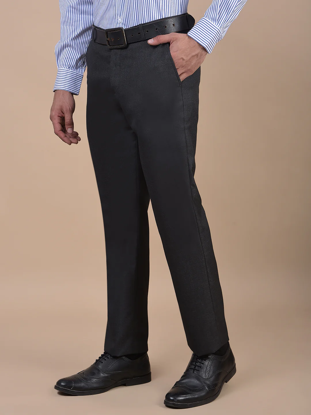 Formal Trouser for Men | Breathable & Soft with Color Fastness Regular Fit Poly Viscose Fabric Solid Pattern Hook & Eye Closure - Image 5