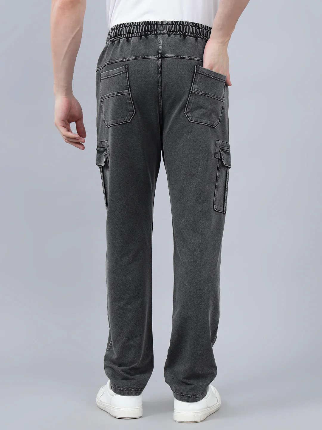 Men's Grey Solid Full Length Winter Cargo Pant - Image 2