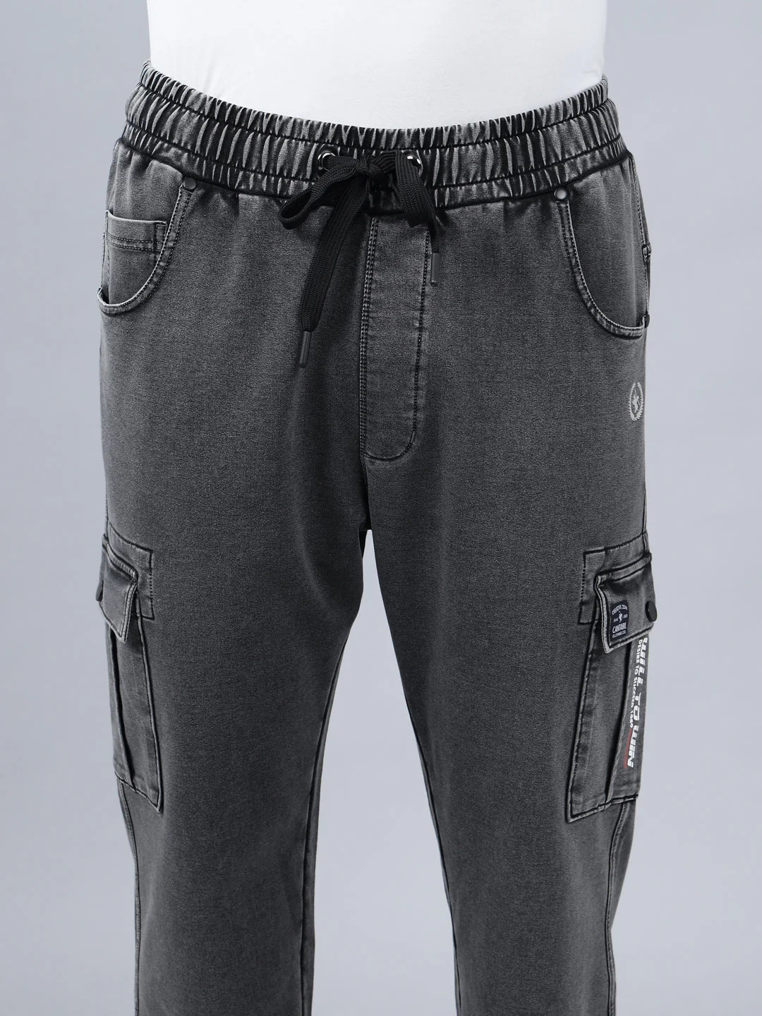 Men's Grey Solid Full Length Winter Cargo Pant - Image 5