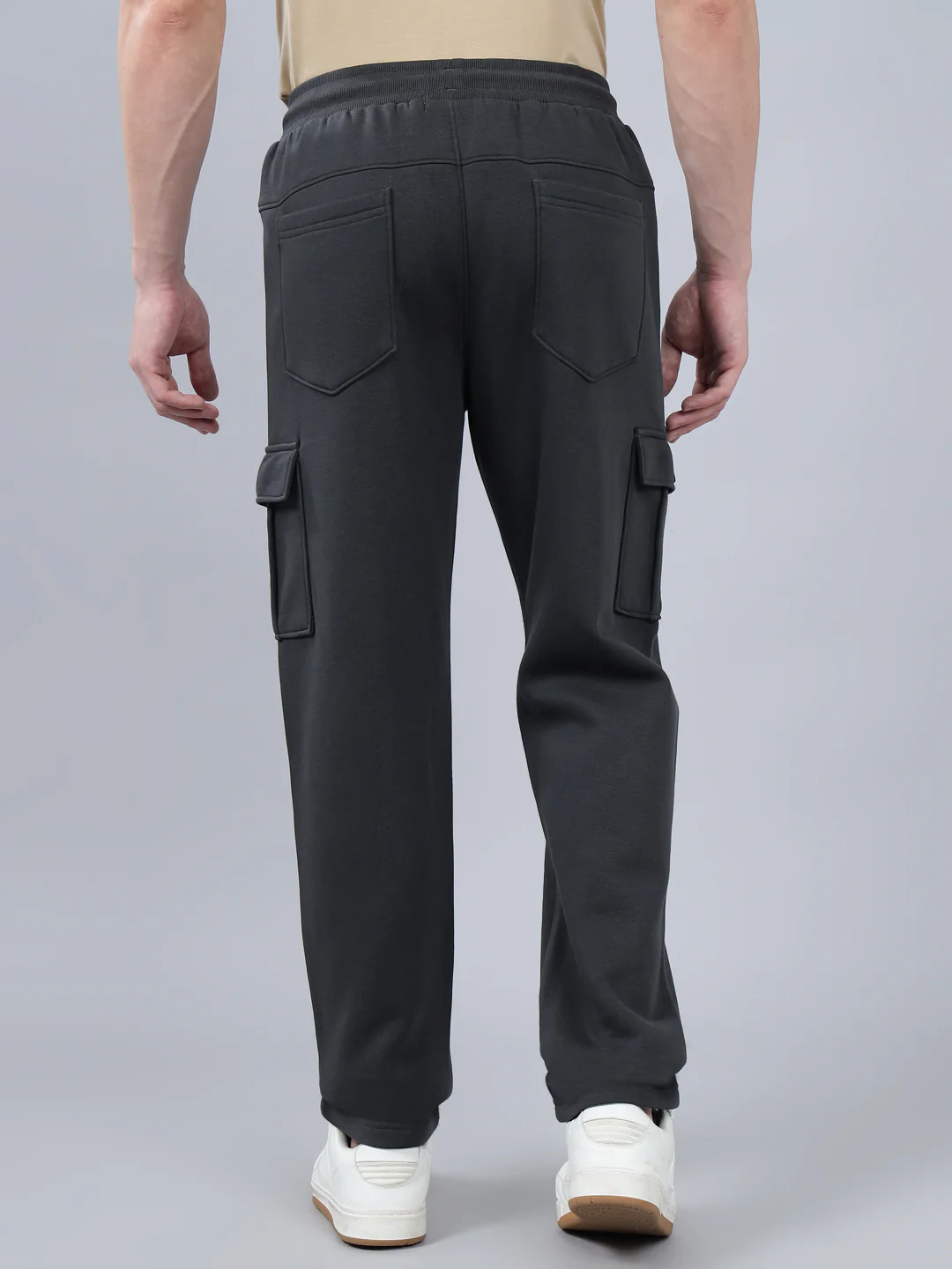 Men's Grey Solid Full Length Winter Cargo Pant - Image 2