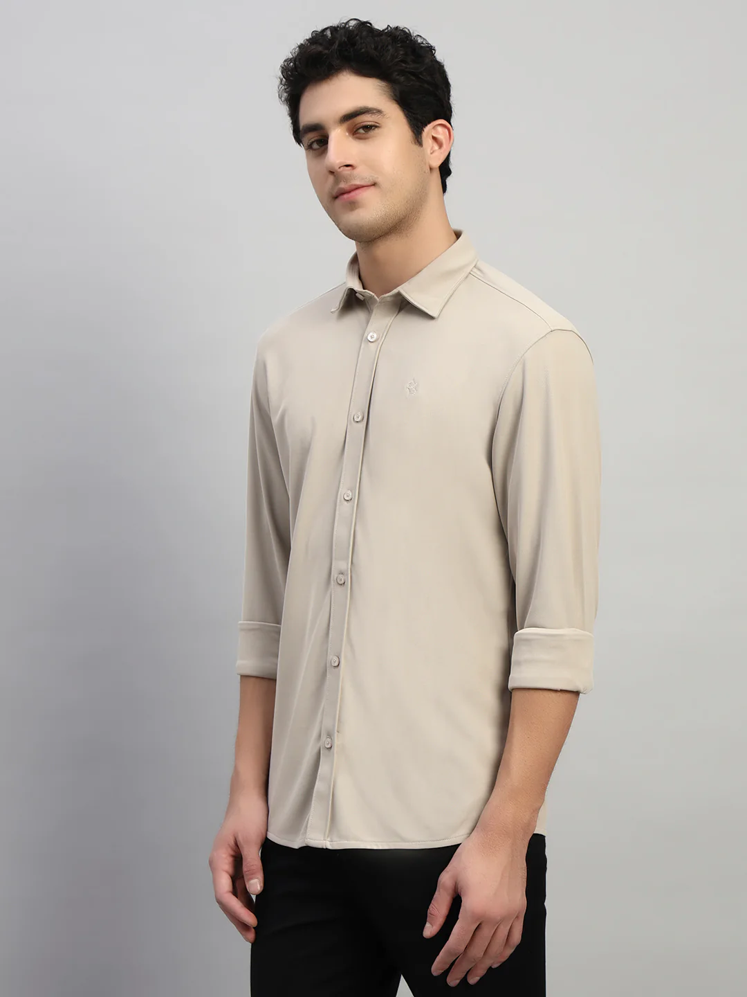 Casual Shirt for Men | Breathable & Soft with Color Fastness Regular Fit Spread Collar Neck Polyester Fabric Solid Pattern - Image 3