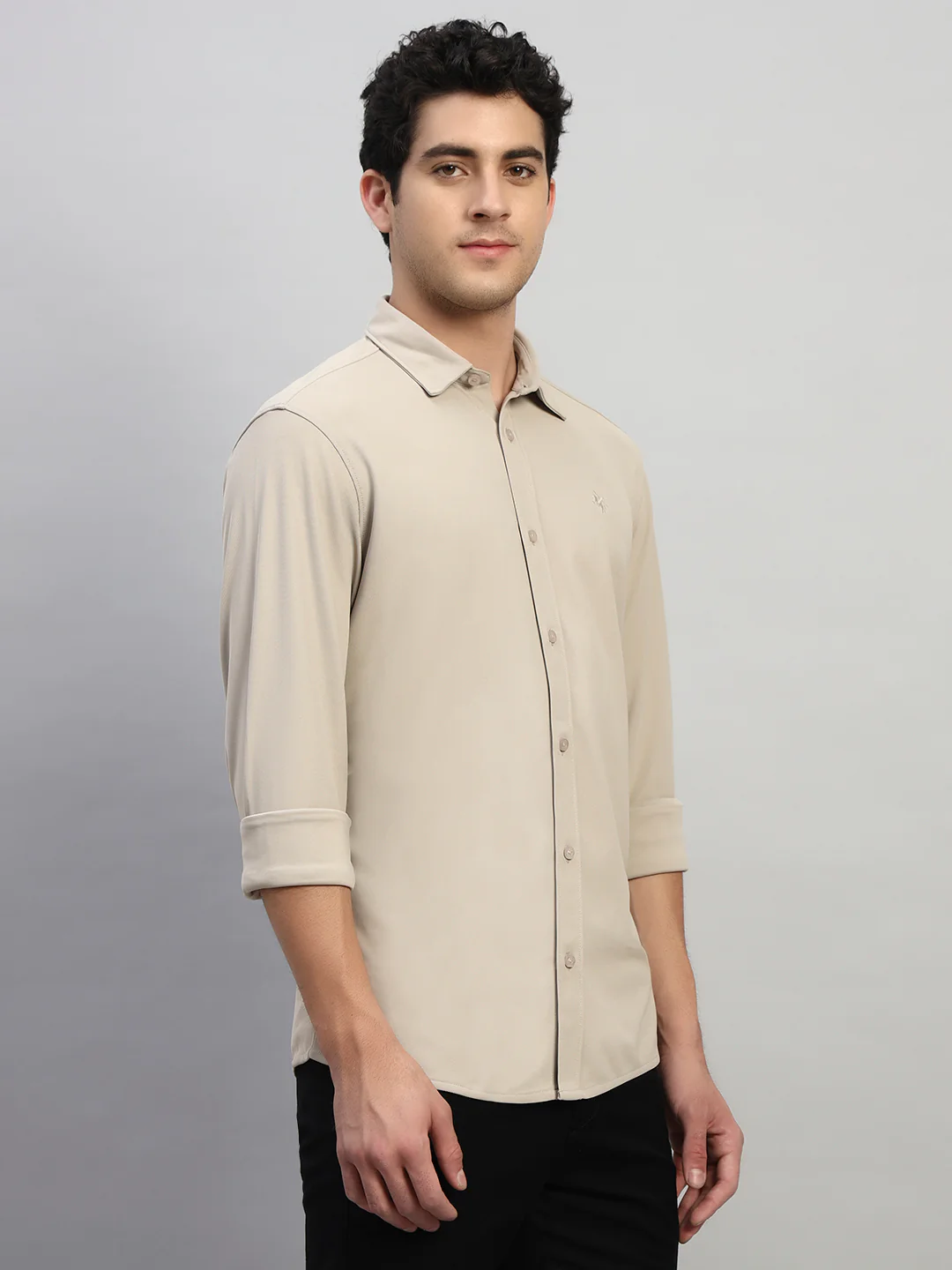 Casual Shirt for Men | Breathable & Soft with Color Fastness Regular Fit Spread Collar Neck Polyester Fabric Solid Pattern - Image 5