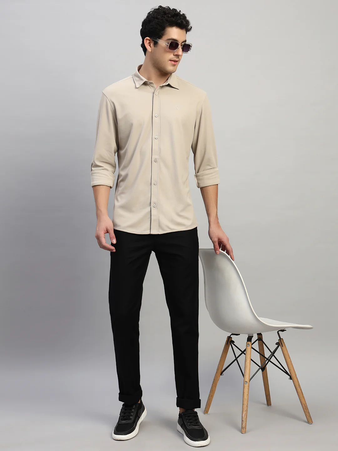 Casual Shirt for Men | Breathable & Soft with Color Fastness Regular Fit Spread Collar Neck Polyester Fabric Solid Pattern - Image 8