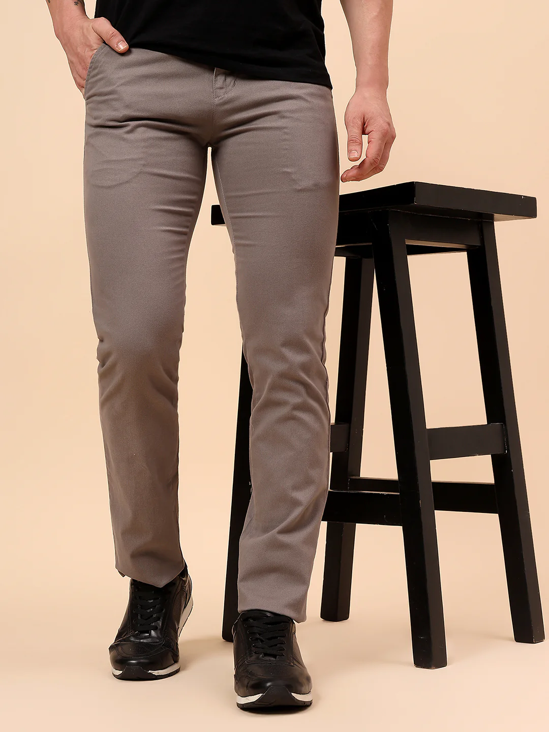 Casual Trouser for Men | Breathable & Soft with Color Fastness Regular Fit Cotton Blend Fabric Solid Pattern Button Closure - Image 3