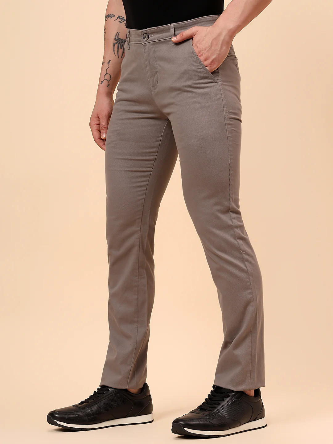 Casual Trouser for Men | Breathable & Soft with Color Fastness Regular Fit Cotton Blend Fabric Solid Pattern Button Closure - Image 5