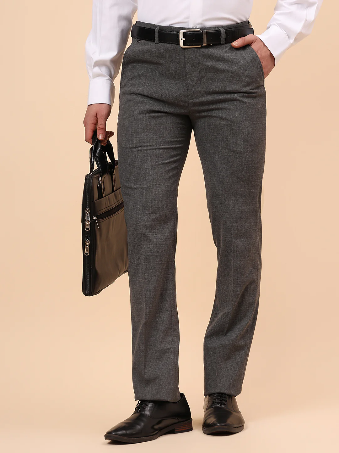 Formal Trouser for Men | Breathable & Soft with Color Fastness Regular Fit Poly Viscose Fabric Solid Pattern Hook & Eye Closure - Image 3