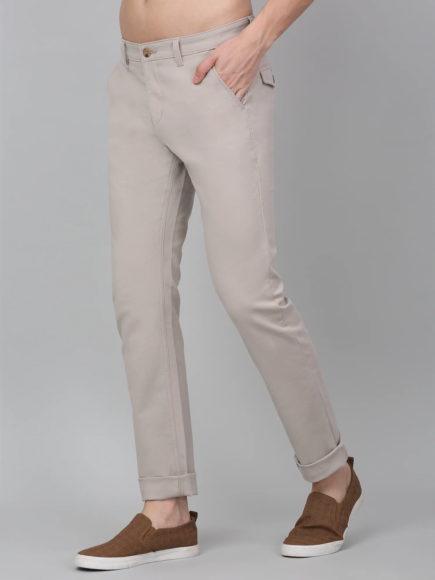 Casual Trouser for Men | Breathable & Soft with Color Fastness Regular Fit Cotton Blend Fabric Solid Pattern Button Closure - Image 3