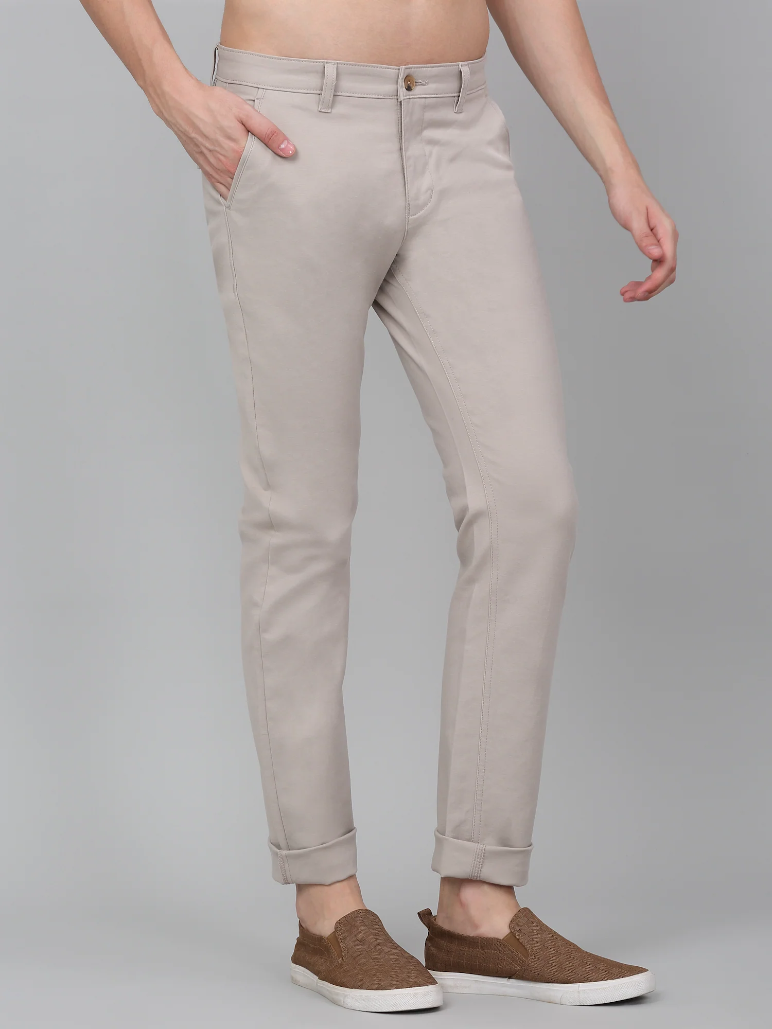 Casual Trouser for Men | Breathable & Soft with Color Fastness Regular Fit Cotton Blend Fabric Solid Pattern Button Closure - Image 4