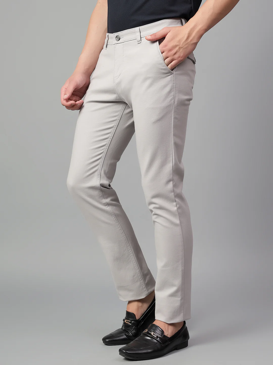 Casual Trouser for Men | Breathable & Soft with Color Fastness Regular Fit Cotton Blend Fabric Solid Pattern Button Closure - Image 4