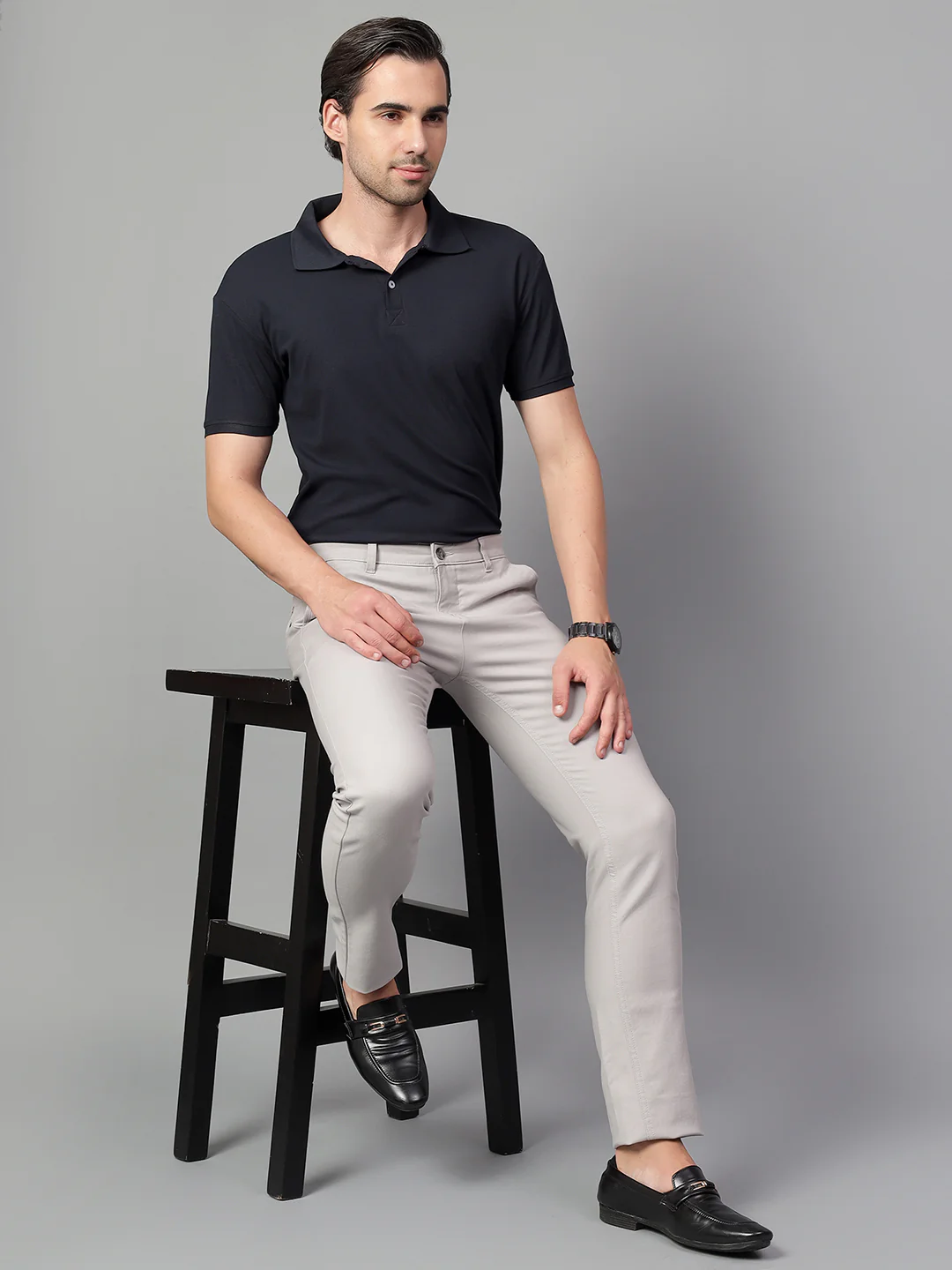 Casual Trouser for Men | Breathable & Soft with Color Fastness Regular Fit Cotton Blend Fabric Solid Pattern Button Closure - Image 6