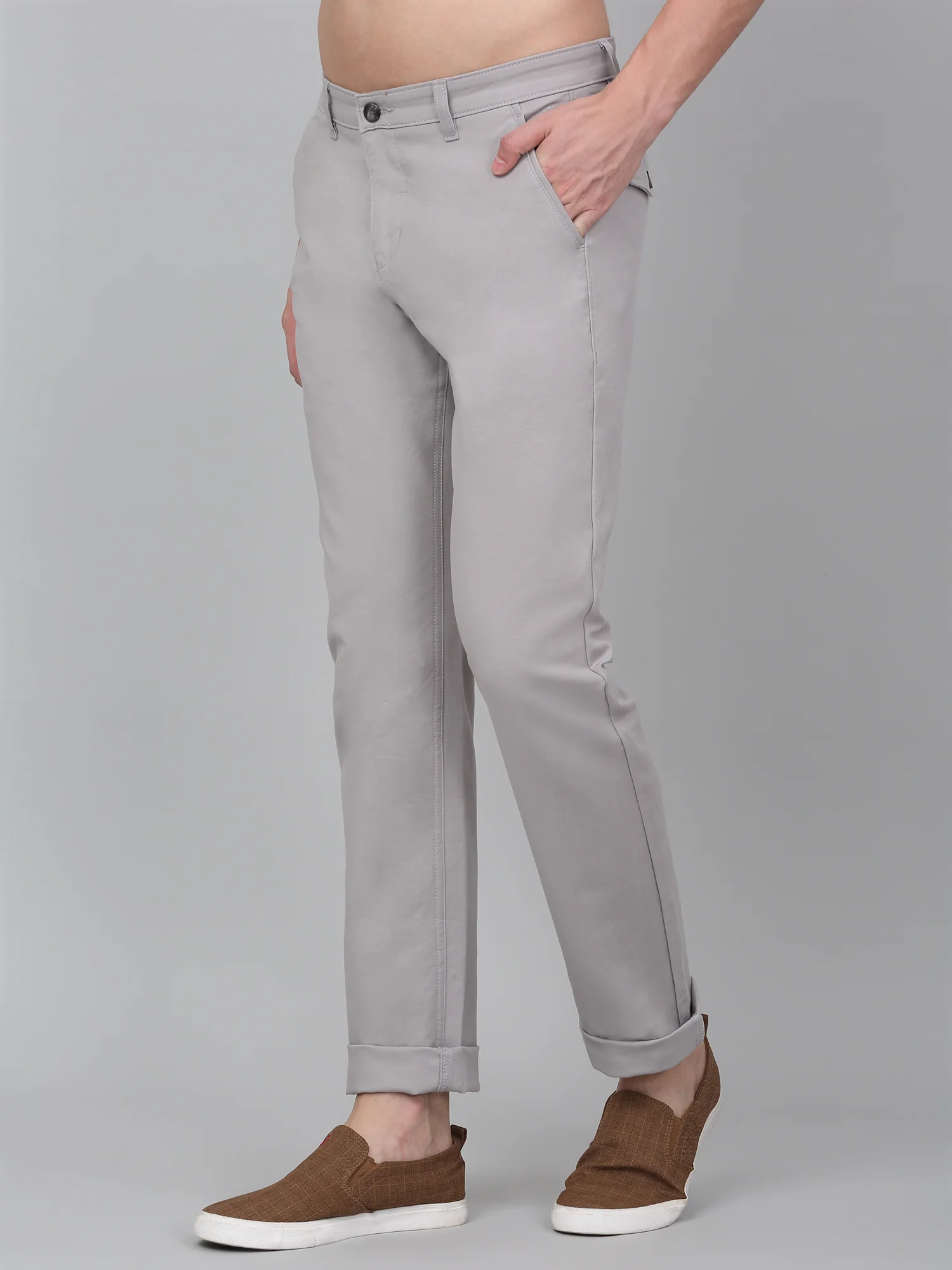 Casual Trouser for Men | Breathable & Soft with Color Fastness Regular Fit Cotton Blend Fabric Solid Pattern Button Closure - Image 3