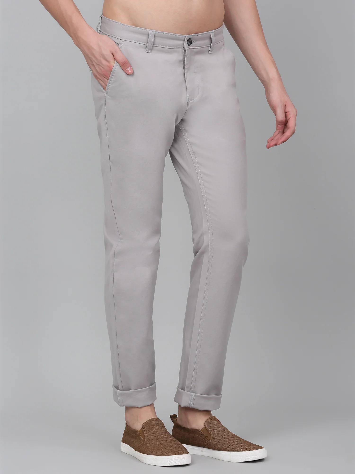 Casual Trouser for Men | Breathable & Soft with Color Fastness Regular Fit Cotton Blend Fabric Solid Pattern Button Closure - Image 4