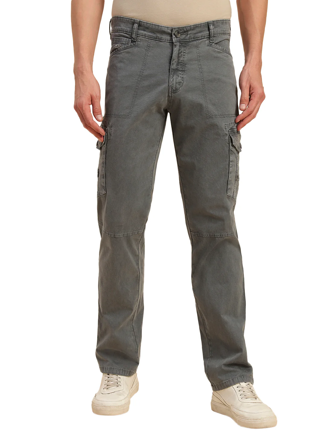 Men's Grey Solid Regular Fit Casual Cargo - Image 3