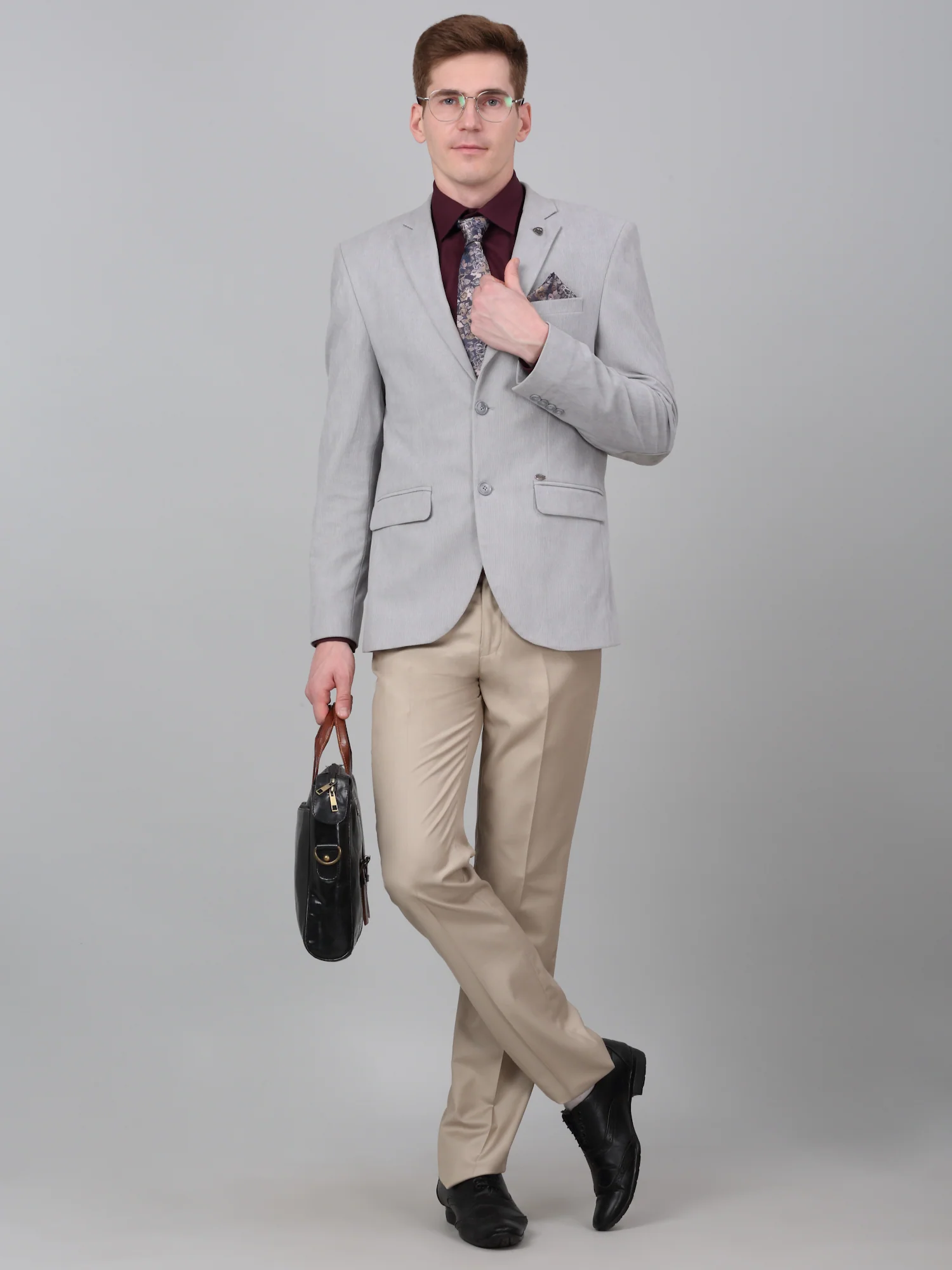 Men’s Grey Striped Notch Lapel Formal Blazer | Cantabil - Image 2