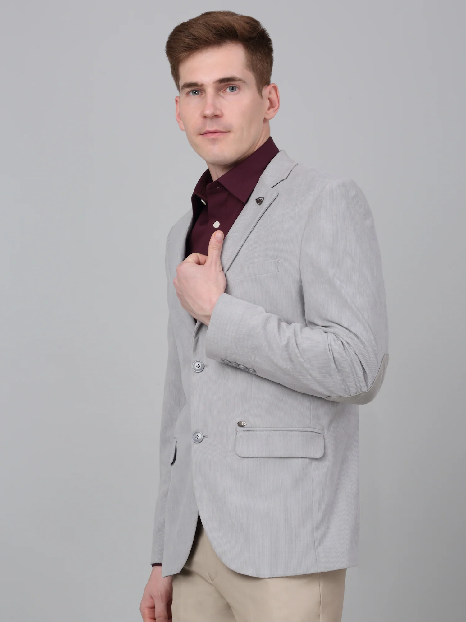 Men’s Grey Striped Notch Lapel Formal Blazer | Cantabil - Image 3