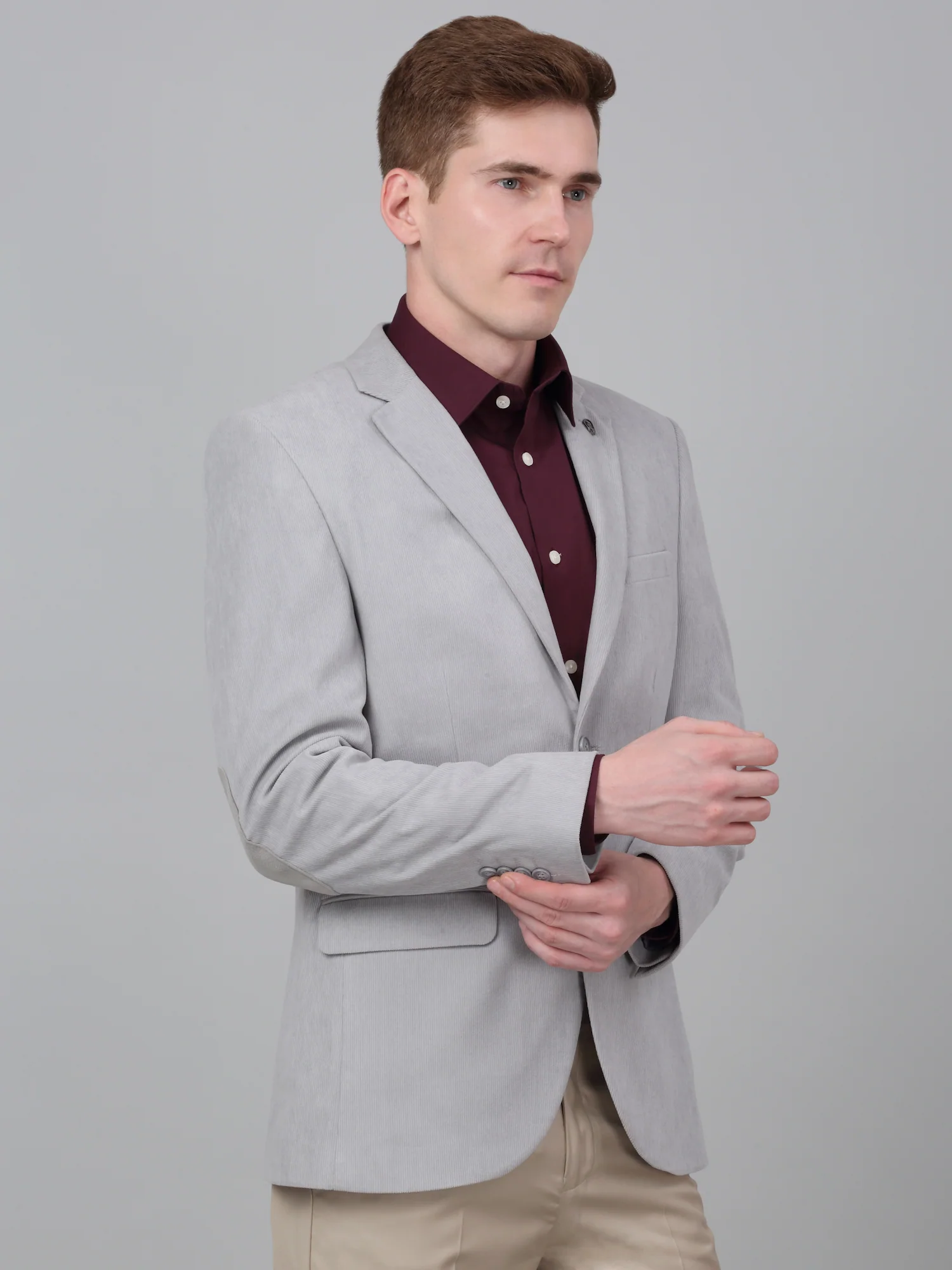 Men’s Grey Striped Notch Lapel Formal Blazer | Cantabil - Image 4
